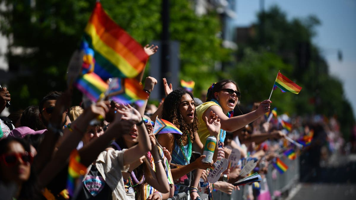 WASHINGTON, D.C., JUNE 08: Hundreds participate in the annual DC Pride Parade which starts with a new rout this year in Washington, D.C., June 8, 2024. This year the parade is not going through the Dupont Circle neighborhood as it has historically. Instead it goes south on 14th NW at T street, along Thomas circle and further south to Pennsylvania Avenue. The pride marches take place in D.C. and across the nation to honor and celebrate the LGBTQ+ community and to raise awareness for the fight for equality. (Astrid Riecken For The Washington Post via Getty Images)