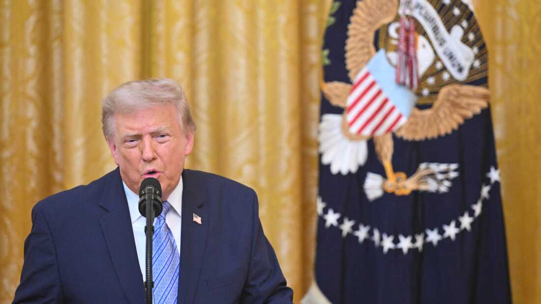 President Trump addresses the nation from the East Room of the White House.