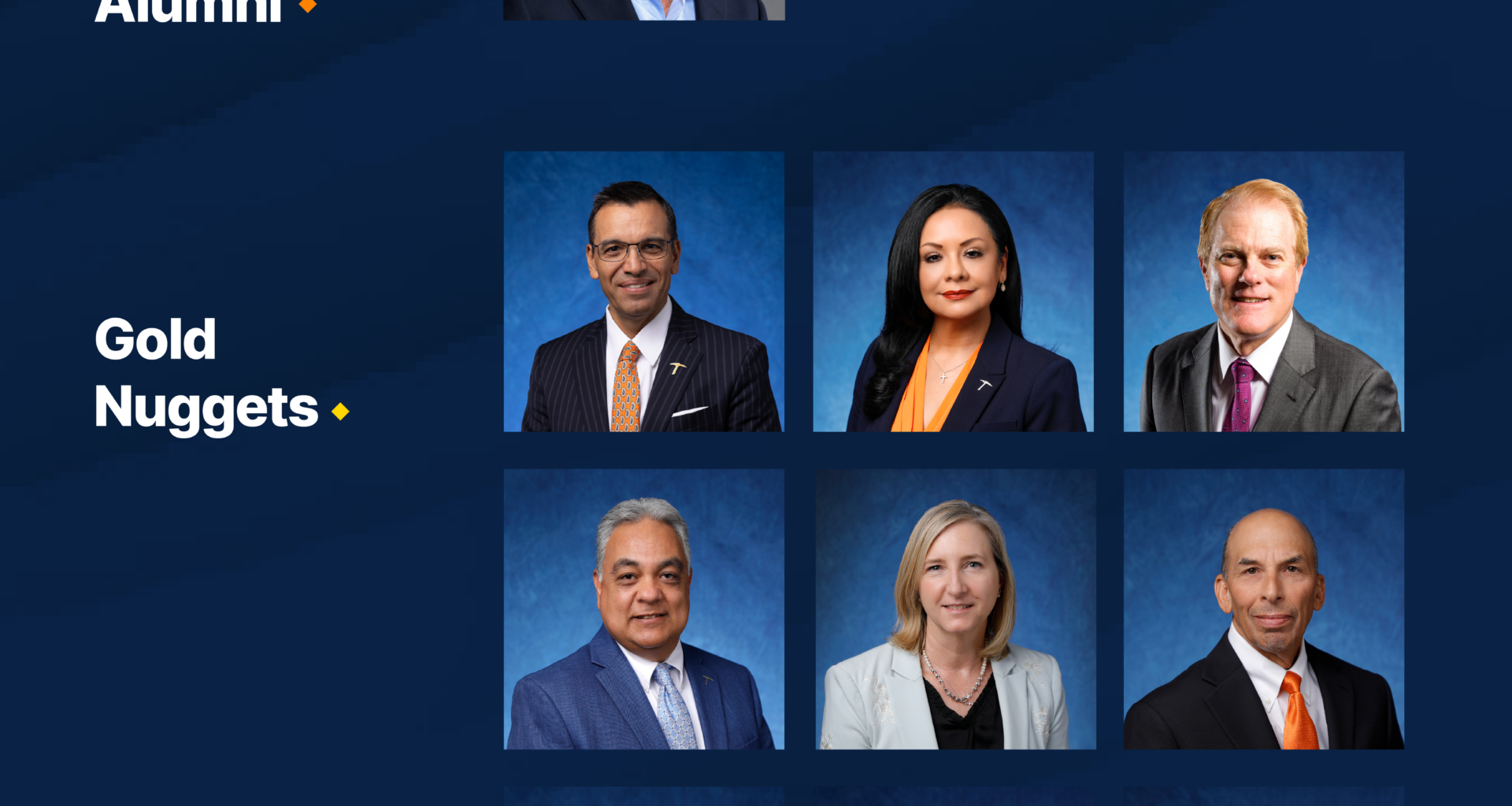 The 2026 Distinguished Alumni and Gold Nuggets exemplify the values of UTEP and reinforce the influence UTEP graduates have on the professional world. Top left to bottom right: Mike Brochu, Juan Martinez, Glenda Villatoro, John Hjalmquist, Juan Sanchez, Tracey Yellen, Robert Gonzales, Tasha Hooper, Christian Salas and Yolanda Sanchez.