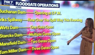 Central Texas dams open floodgates as historic rain gives way to intense summer heat
