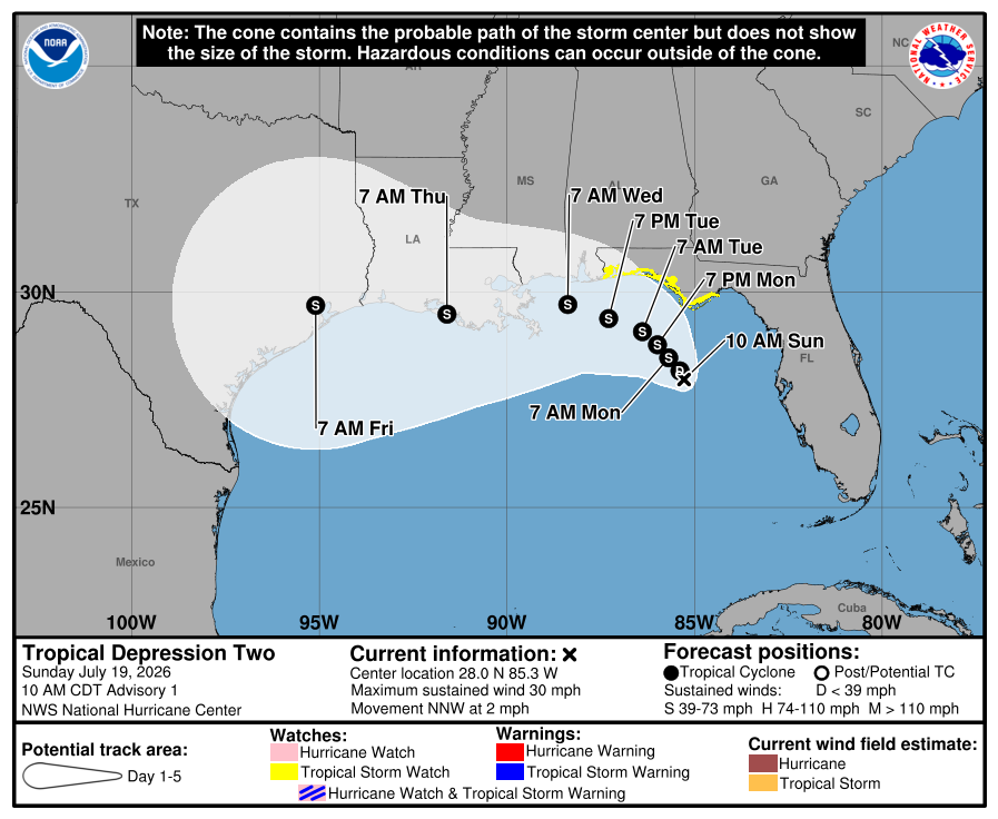 Tropical Depression Two forms in Gulf. Could it affect Texas?