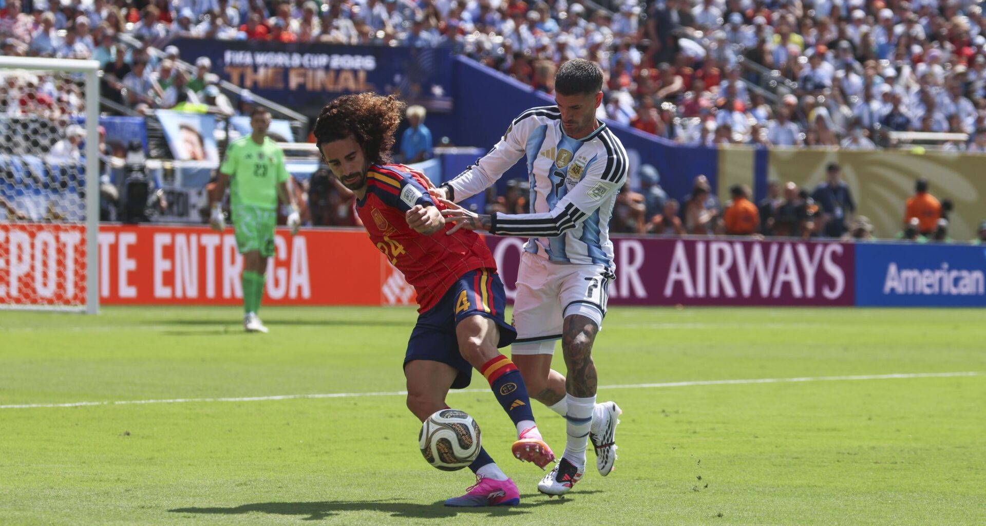 Orlando City SC forward Antoine Griezmann (7) scores a goal against FC Dallas defense Osaze Urhoghide (3) during the first half of a summer friendly match at Texas Health Mansfield Stadium, Wednesday, July 15, 2026, in Mansfield.