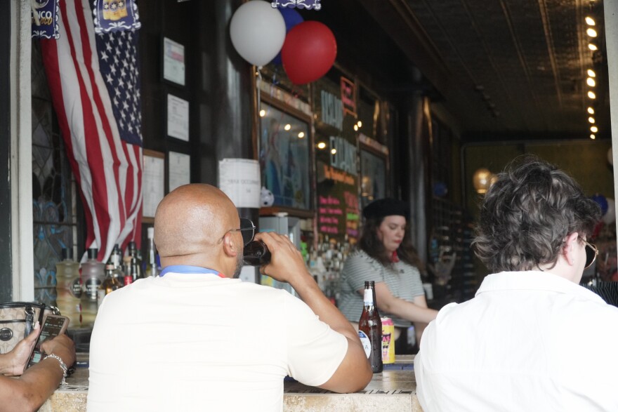 France fans watch France play against Spain in the World Cup semifinal on Bastille Day in Bishop Arts.