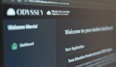 Marcia Pena works to apply for a Texas Education Freedom Account voucher for her daughter's Catholic school in Houston on Feb. 4, 2026. 