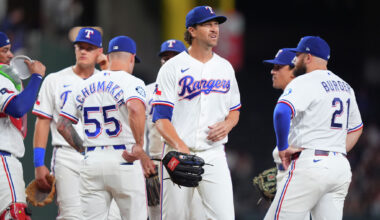 Texas Rangers pitcher Jacob deGrom delivers a pitch to a Chicago White Sox batter during the top of the first inning of play. The Texas Rangers hosted the Chicago White Sox for the teams’ MLB game at Globe Life Field in Arlington on July 20, 2026.