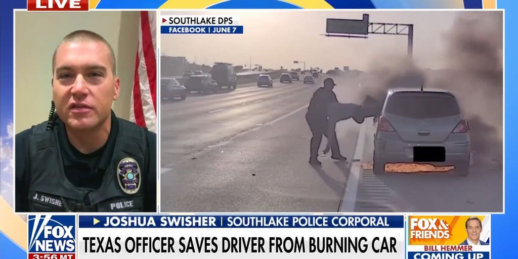Texas officer saves driver from burning car in dramatic video