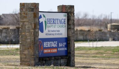 Signage outside Heritage Christian Academy on Wednesday, Feb. 18, 2026, in Haslet, Texas.