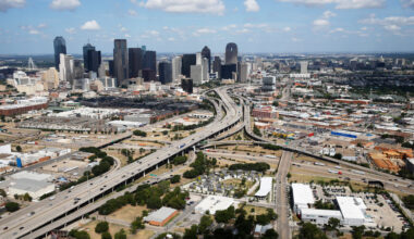 The Dallas skyline, shot from south of downtown.