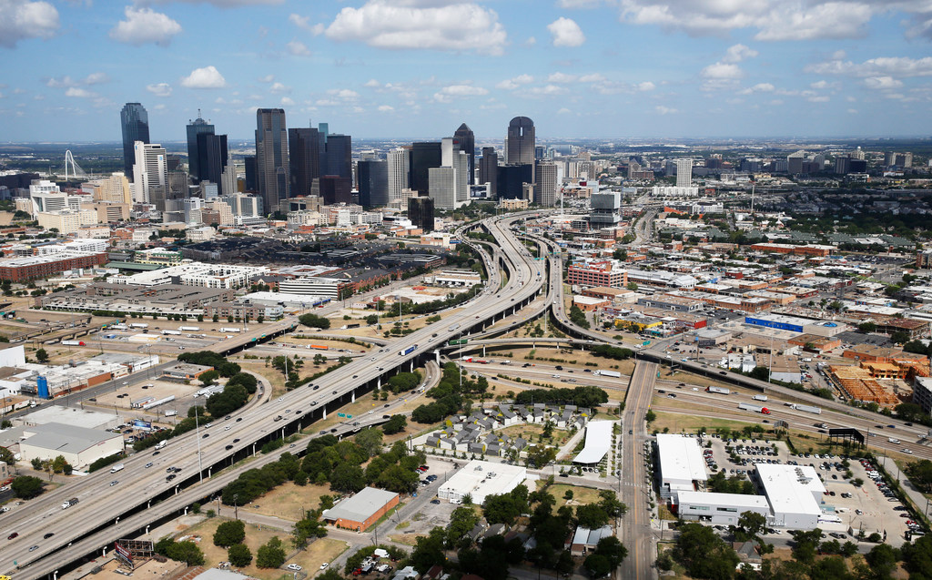 The Dallas skyline, shot from south of downtown.