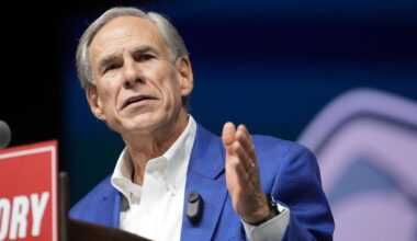 Texas Governor Greg Abbott speaks at the Texas GOP convention in the George R. Brown Convention Center in Houston Friday, June 12, 2026.