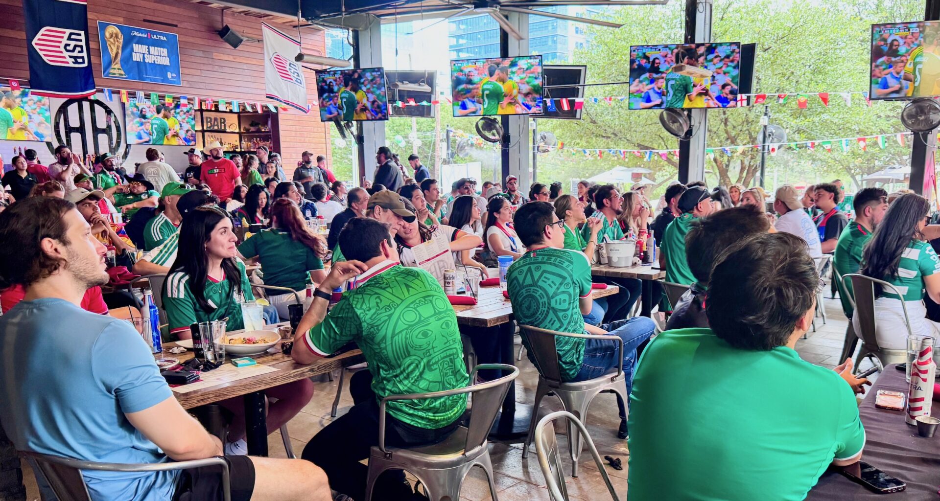 Team Mexico fans at Happiest Hour in Dallas for the first World Cup game.