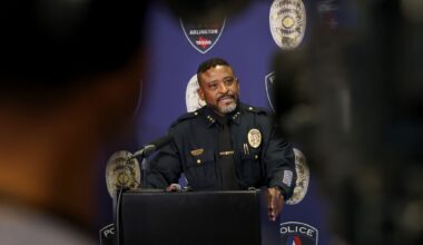Arlington Chief of Police Al Jones is framed by a videographer as he addresses media members. The Arlington Police Department and FBI Dallas Field Office held a press conference to announce an arrest made in a cold case within the city from January of 2012. The press conference was held at APD headquarters, 620 W. Division Street in Arlington on July 22, 2026.