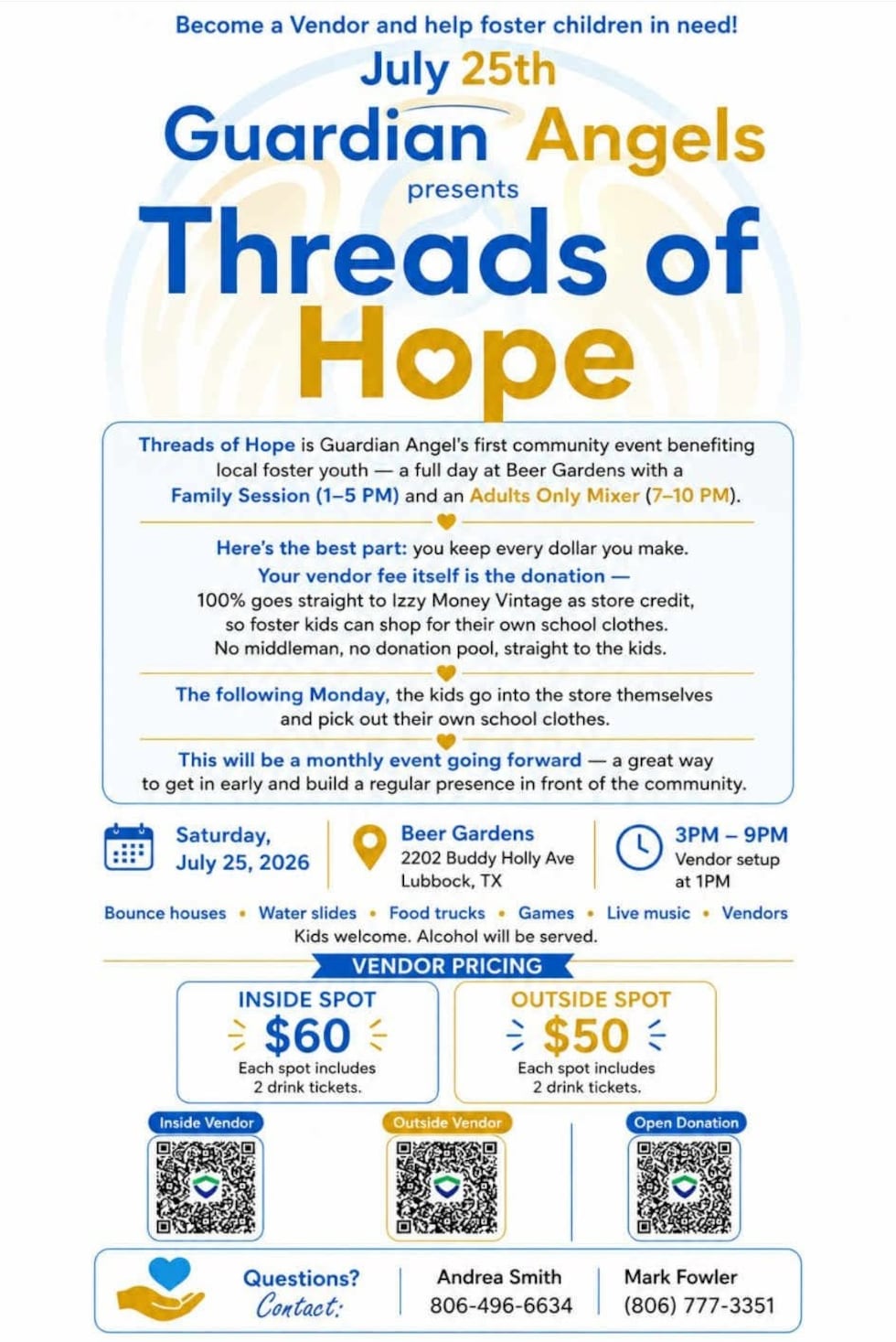 Guardian Angels will host its first community event, Threads of Hope, on Saturday, July 25, at...