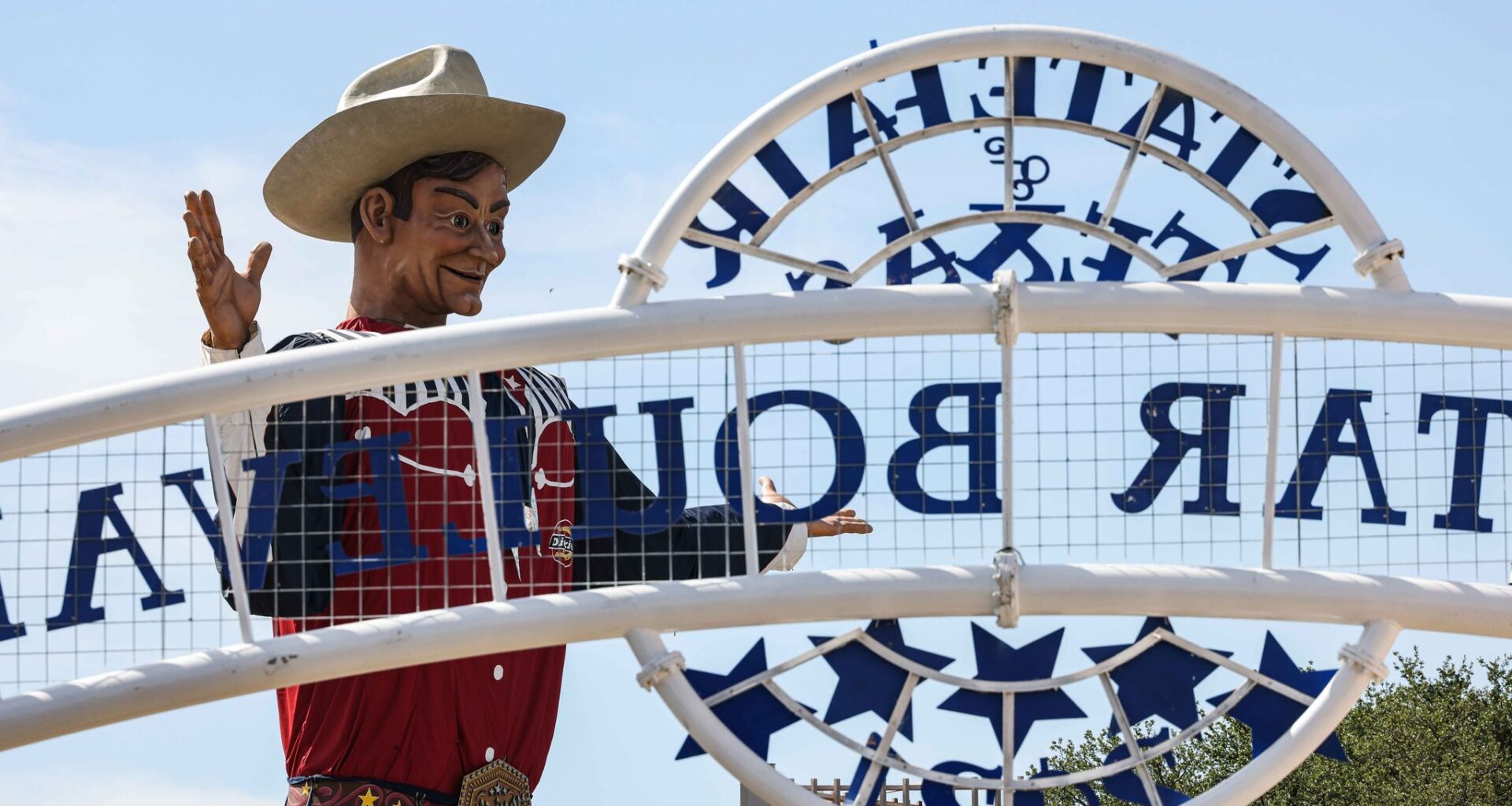 The Big Tex at the State Fair of Texas during its opening day in Dallas on Friday, September 24, 2021. The fair was canceled in 2020 due to the pandemic, making this year's event all that much more anticipated.(Lola Gomez/The Dallas Morning News)