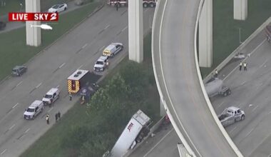 2 injured in crash that left 18-wheeler hanging over I-10 overpass near SH-99