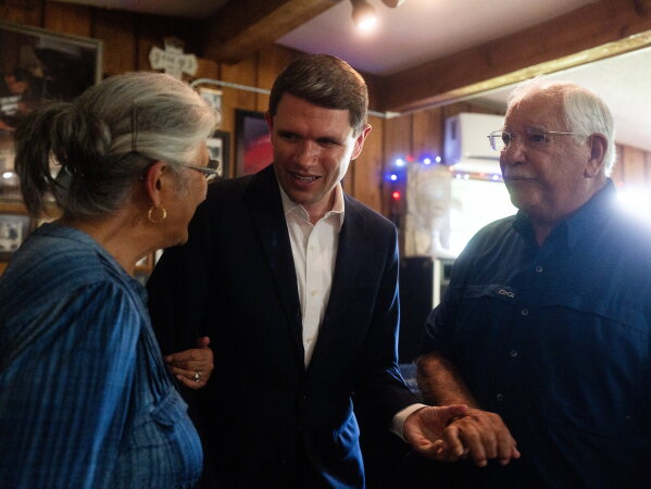 Democratic Senate candidate James Talarico greets voters at a rally on Monday, July 13, 2026, in Del Rio, Texas. (AP Photo/Brenda Bazán)
