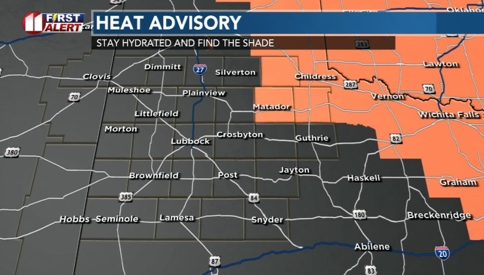 Heat advisory in effect for parts of the region
