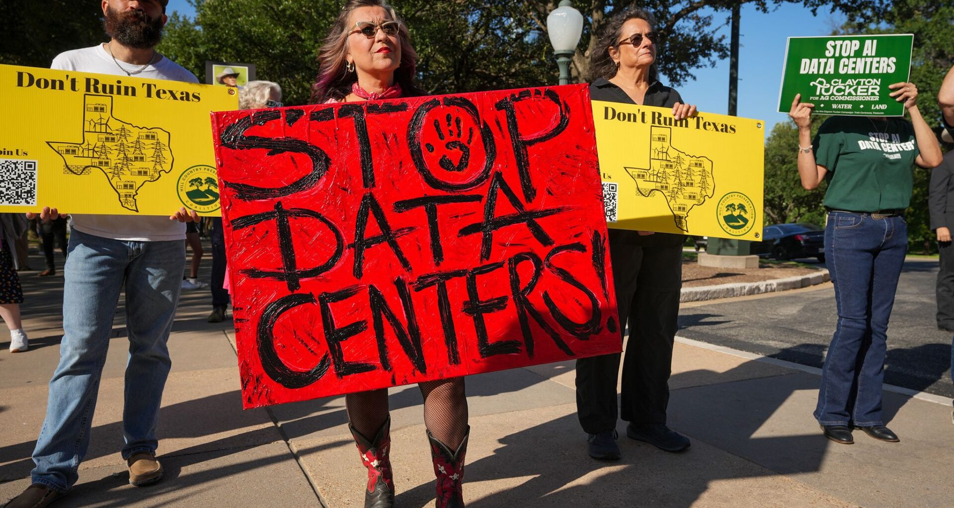 Texas Capitol data center protest and Senate hearing photos