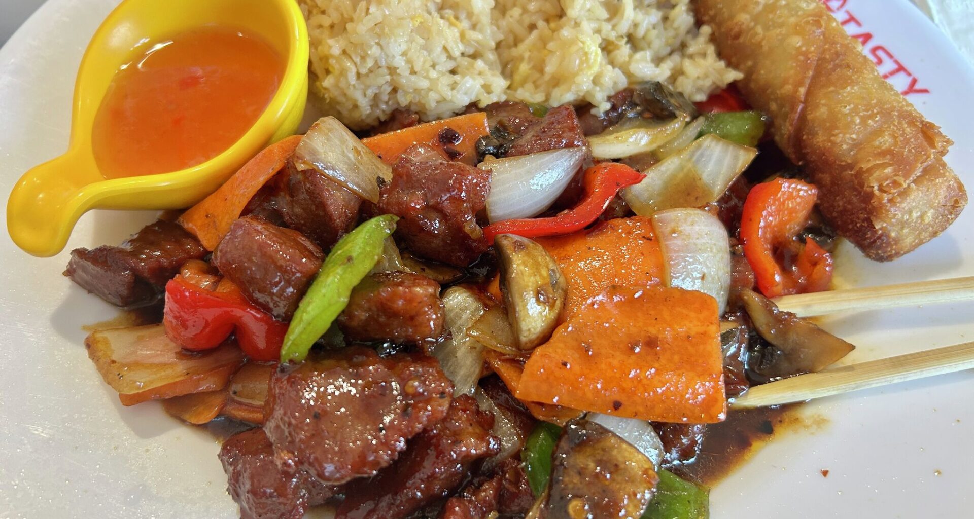 Black pepper mixed mushroom beef cubes from Tasty Modern Asian Kitchen.