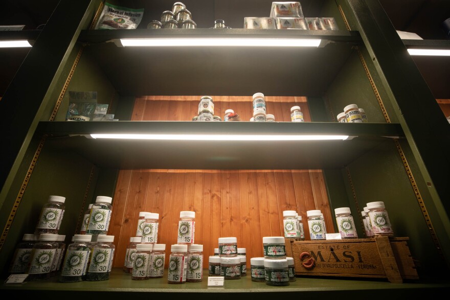 Delta-8-THC gummies are pictured on the shelves of Greenbelt Botanicals on Nov. 10, 2021.  