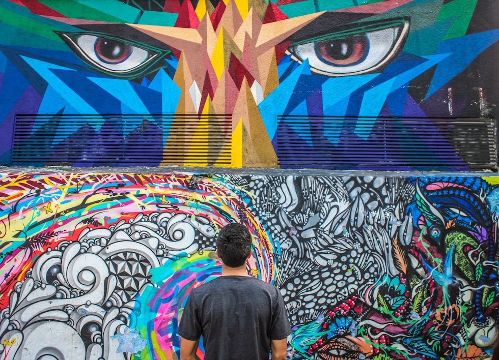 photography of man seeing doddle wall art