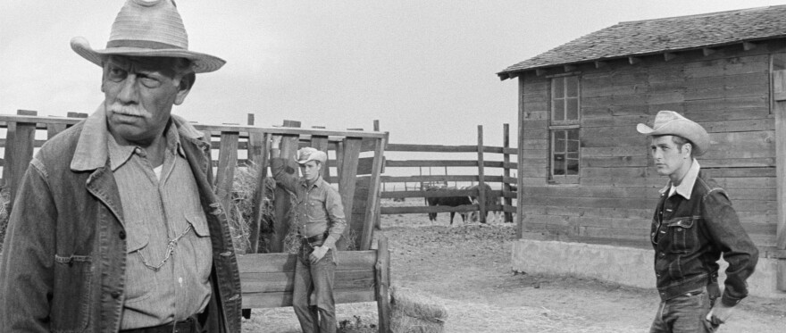 L to R: Melvyn Douglas, Brandon deWilde, and Paul Newman in 'Hud.'
