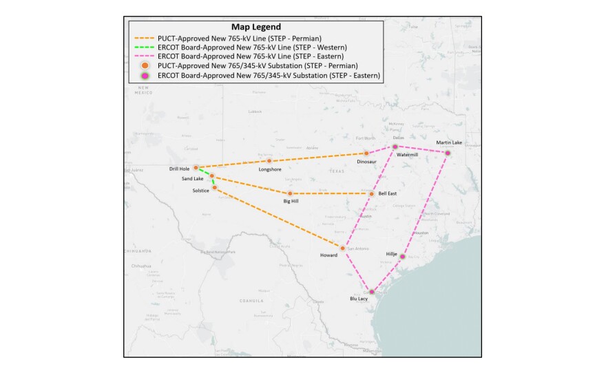 A map of proposed high voltage line locations.