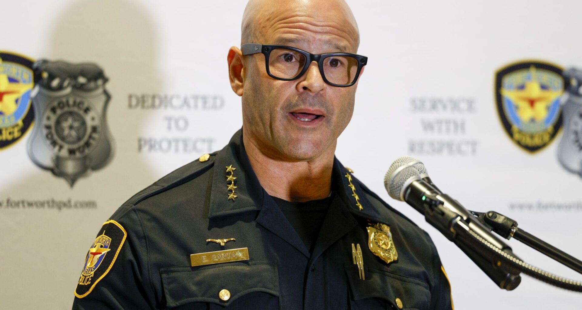 Fort Worth police Chief Eddie García speaks about two officer-involved shootings during a news conference at Bob Bolen Public Safety Complex on Thursday, July 30, 2026, in Fort Worth.