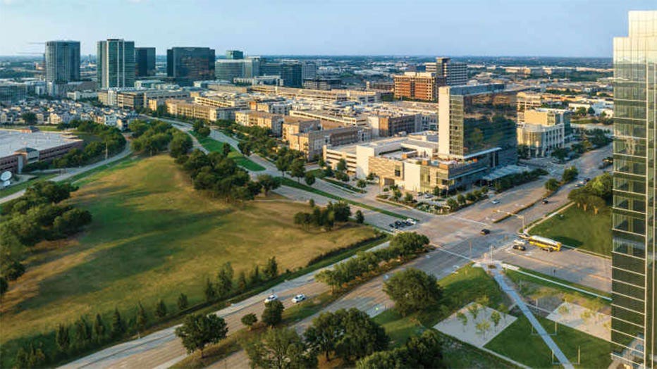 An aerial view of Plano, Texas.