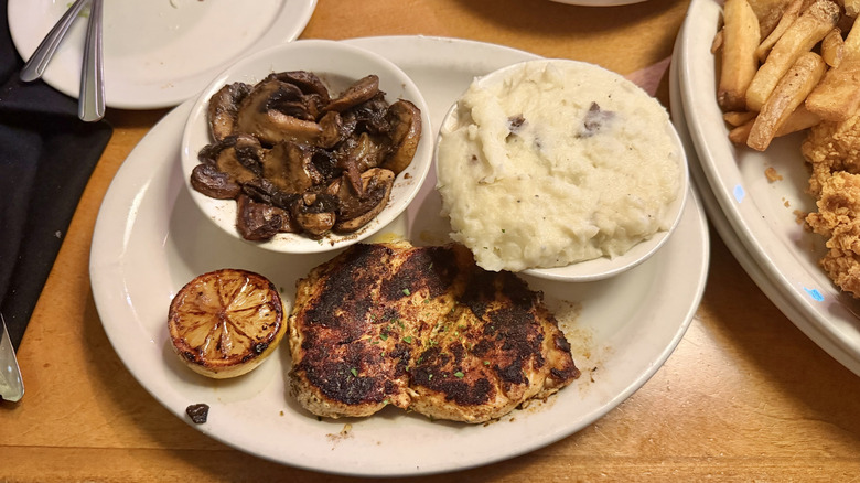 Herb Crusted Chicken with mushrooms and mashed potatoes