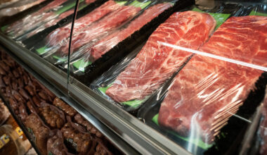 A display case of various cuts of meat
