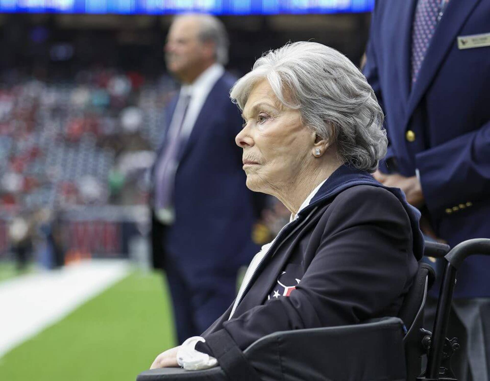 Houston Texans co-founder and former owner Janice McNair looks on before a game against the Miami Dolphins at NRG Stadium in Houston.