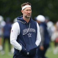 May 1, 2026; Frisco, TX, USA; Dallas Cowboys head coach Brian Schottenheimer on the field during practice at the Ford Center at the Star Training Facility in Frisco, Texas.
