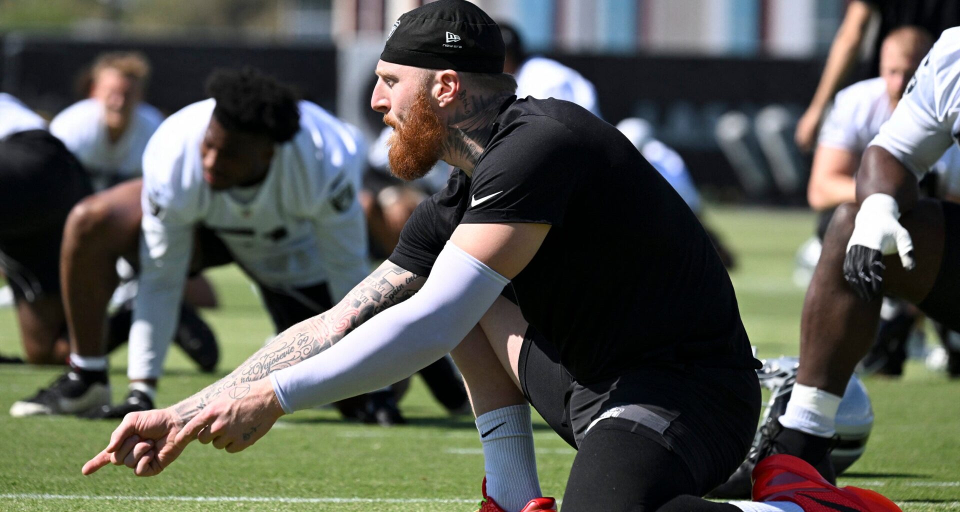 May 20, 2026; Henderson, NV, USA; Las Vegas Raiders defensive end Maxx Crosby (98) warms up during organized team activities at Intermountain Health Performance Center.