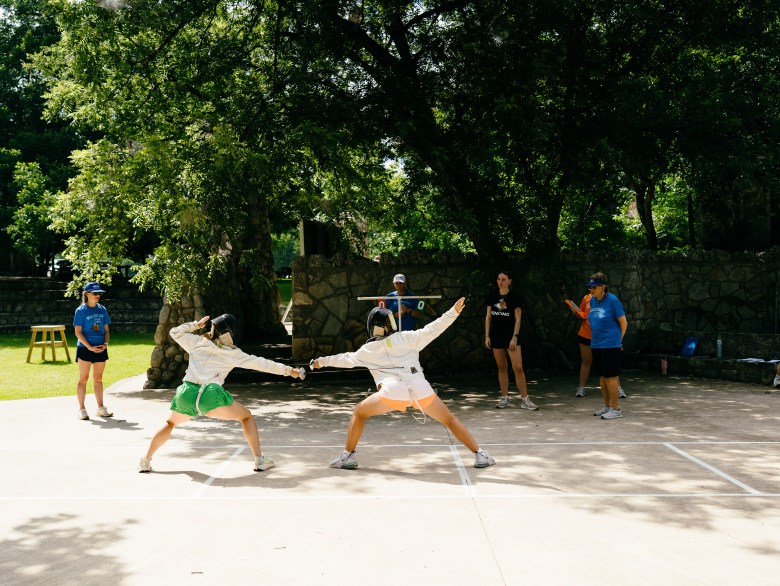 Campers during fencing practice at Camp Waldemar in Hunt, Texas on June 13, 2026.