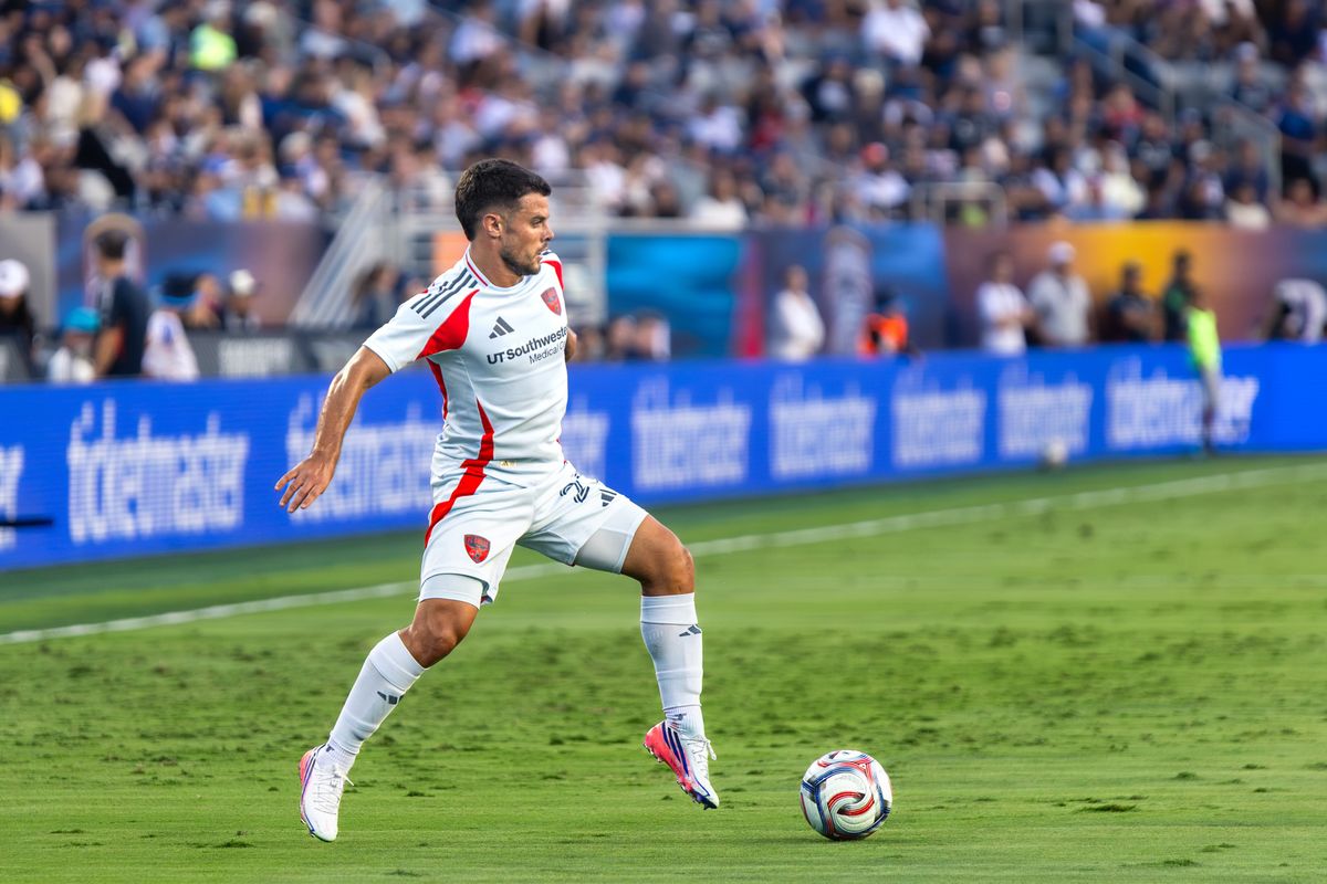 FC Dallas forward Joaquín Valiente touches the ball forward during an MLS soccer game against San Diego FC, Saturday, July 25, 2026 in San Diego, California