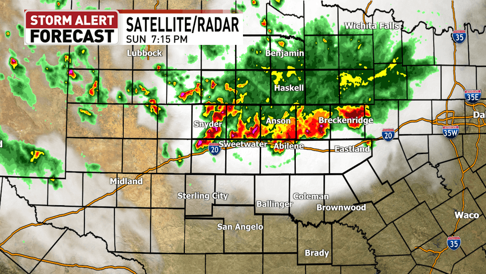 Here's the picture Radar painted Sunday evening, showing strong storms rolling through the Big Country before weakening as it approached the Concho Valley