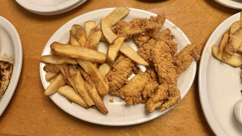 Chicken Critters with fries on a plate