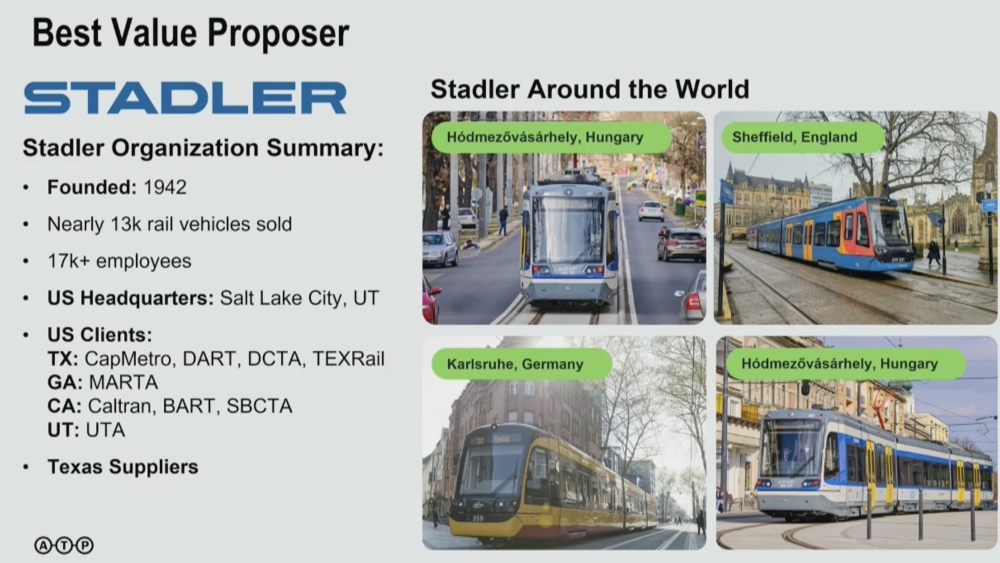 Austin Light Rail Stadler vehicles