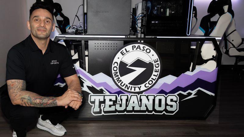 Adan Lara, interim eSports coach, inside the new Tejanos eSports Hive. July 21, 2026. Credit: EPCC