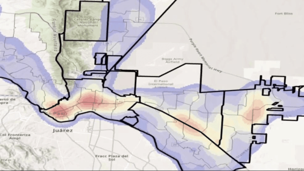 El Paso DWI hotspot map. (Credit: KFOX14/CBS4)