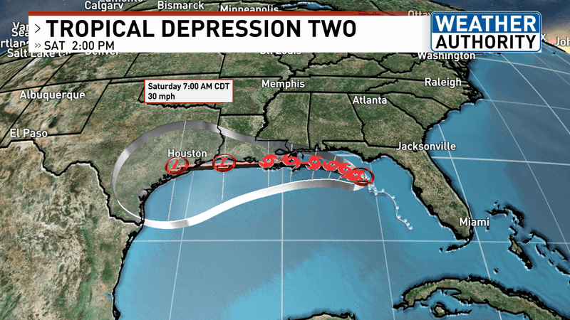 Tropical Depression Two forecast cone (WGME).