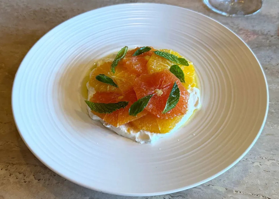 Seasonal fruit dessert at Osteria di Mercato. (Bao Ong / Houston Chronicle)