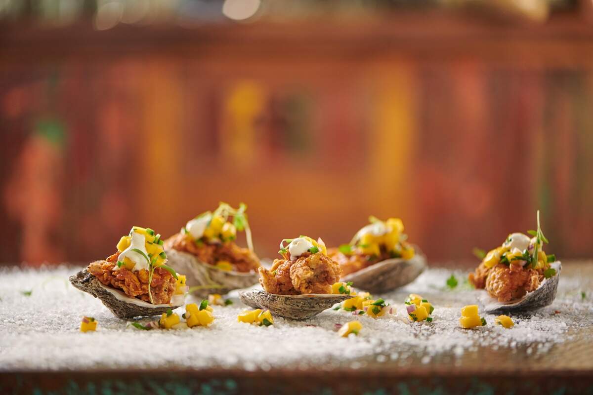 The chicken fried oysters at 97 West Restaurant and Bar at Hotel Drover in Fort Worth Stockyards. 97 West was ranked as an Open Table top 100 hotel restaurant.