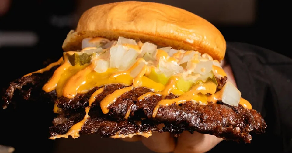 Close up of a smash burger from ZOJAH Burger in San Antonio