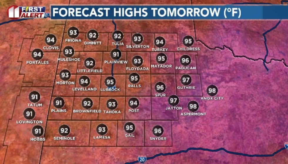 Hot and sunny with a few shots of rain arrives Sunday afternoon