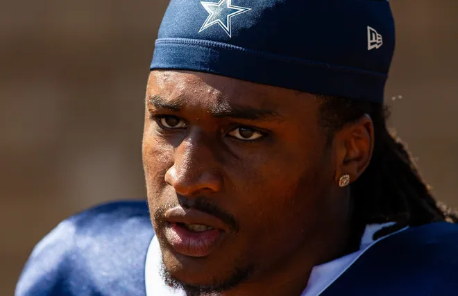 Aug 1, 2023; Oxnard, CA, USA; Dallas Cowboys linebacker Isaiah Land (53) during training camp at Marriott Residence Inn-River Ridge playing fields. Mandatory Credit: Jason Parkhurst-USA TODAY Sports