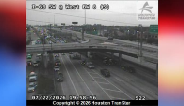 Vehicle flies off elevated HOV lane on Southwest Freeway; northbound lanes shut down