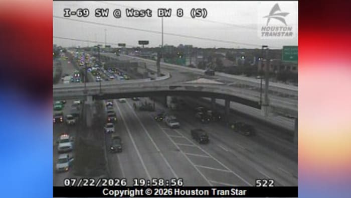 Vehicle flies off elevated HOV lane on Southwest Freeway; northbound lanes shut down