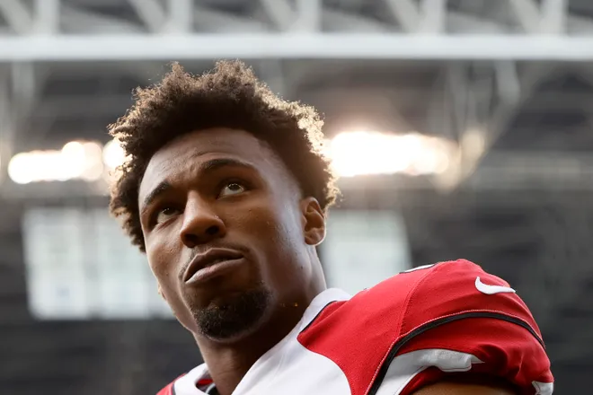 SEATTLE, WASHINGTON - NOVEMBER 21: Jalen Thompson #34 of the Arizona Cardinals looks on before the game against the Seattle Seahawks at Lumen Field on November 21, 2021 in Seattle, Washington. (Photo by Steph Chambers/Getty Images)